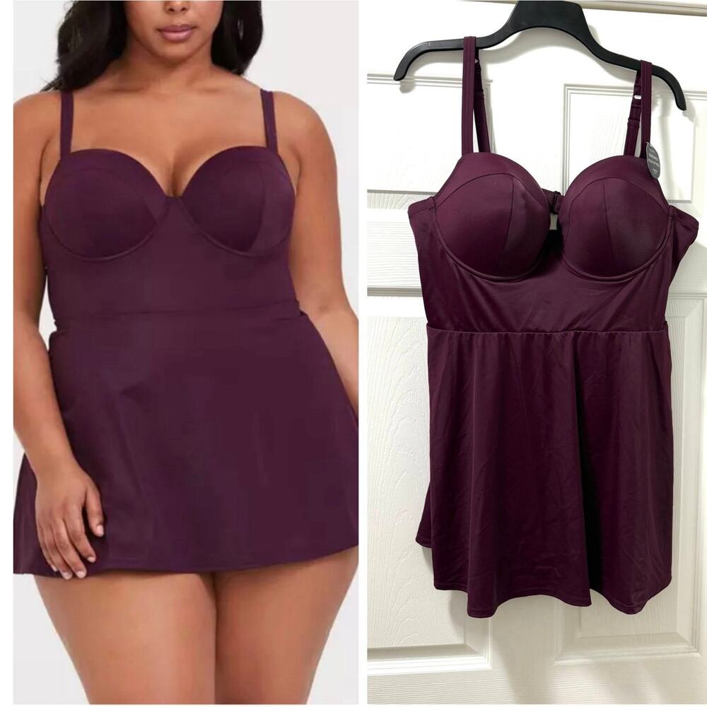Torrid Plus Size 2 Purple Underwire Padded Swim Dress Built in Briefs Swimsuit‎